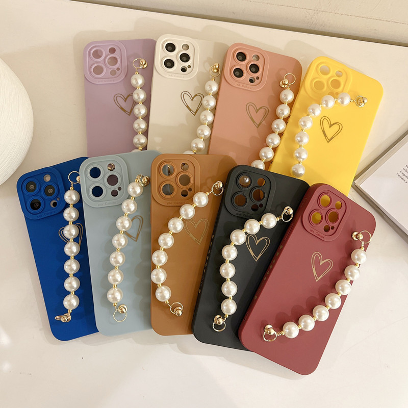 Clúdach Cosanta Bracelet Pearl Apple iPhone14 Nua, Cosaint Lionsa Cuimsitheach, Cás Fón Póca Uasghrádaithe